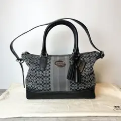 【極美品】コーチ ハンドバッグ 2way シグネチャー タッセル ストライプ