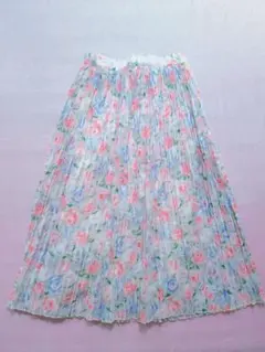 ビンテージ古着 プリーツ花柄シアースカート フレア膝下スカート ロング 古着のサムネイル