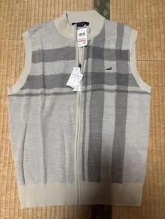 クロコダイル ニットベスト ジップアップ チェック柄 L