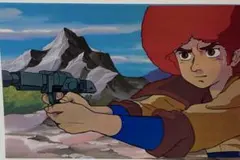k5 伝説巨神イデオンセル画【銃を構えるコスモ】背景画付き