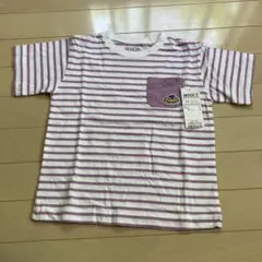 【新品、110サイズ】オンワード樫山　Tシャツ 白/紫ストライプ