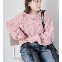 ピンク ケーブルニットセーター 長袖