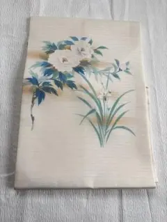 A5◇着物くつろぎ 夏物 花模様 薄青色 太鼓 正絹 薄物 絽 紗 名古屋帯