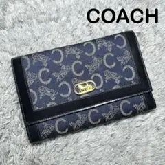 COACH コーチ 三つ折り財布 シグネチャー ゴールドロゴ レザー がま口