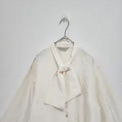 【美品】 ボウタイブラウス 大きめLLサイズ 長袖 ホワイト 透け感
