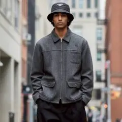 【m213】00s STUSSY ウールジャケット ハーフコート 刺繍ロゴ Mのサムネイル