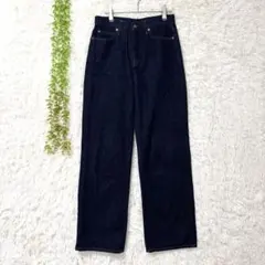 E103 美品ユニクロ100%綿 カイハラデニム ワイドストレートジーンズ 24