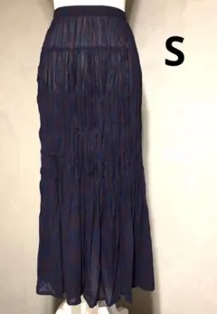 美品 ユニクロ イネス ツイストプリーツロングスカート チェック ネイビー S