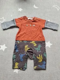 恐竜柄ロンパース オレンジ グレー