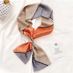 春祭限定 幾何学模様スカーフ オレンジ グレー サイズ：140cmx 15cm