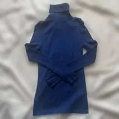 美品UNIQLO タートルネック リブニット 長袖 ブルー