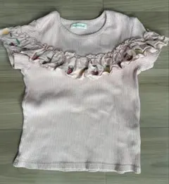 ピンク フリル付きリブ編みTシャツ　110