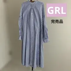 完売品 GRL ストライプ ボリュームスリーブ シャツワンピース ネイビー