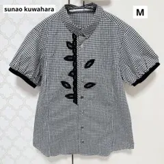【 美品 】スナオクワハラ ギンガムチェック半袖シャツ リーフモチーフレース Mのサムネイル