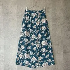 ⁠美品 イッカikka 花柄 ロングスカート M ブルーグリーン 総柄 Aラインのサムネイル