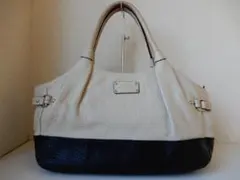 本革☆ケイト・スペード☆B5対応☆レザートートバッグ アイボリー×ブラック