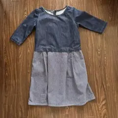 デニム長袖ワンピース ダークブルー・グレー