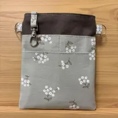 N534 ナースポーチ　花柄　くすみグリーン　☆ハンドメイド☆移動ポケット