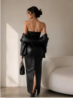 ZARA フェイクレザー ベアトップロングワンピース XS