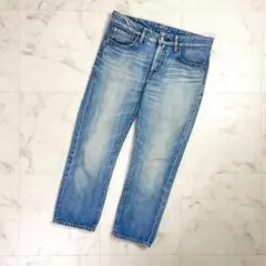 サキュ テーパードクロップドジーンズ ロゴ刺繍 ブルー サイズ0*RD924