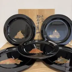 天然木製漆塗 図変わり風景画 東海道五十三次の図金蒔絵 黒塗吸物椀 5