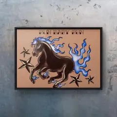 ★A4フレーム付き★オリジナル アートポスター HORSE タトゥー 馬 干支