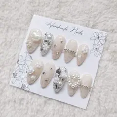 【現品】ネイルチップ ワンホン風 ガーリー パール ハート