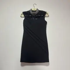 【最終値下げ】黒のレース襟タイトドレス　S キャバドレス　カップ付