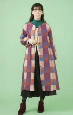 値下！早い者勝ち⭐︎ホコモモラ　2024AW購入　チェックワンピース　コート