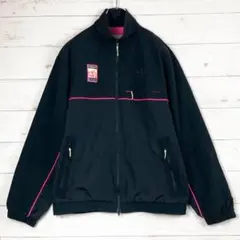 アディダス　ナイロンジャケット　トレフォイルロゴ刺繡　黒　桃　L　305