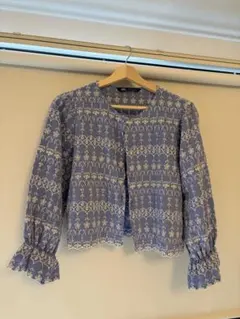 ZARA 刺繍 長袖 ブラウス ブルーのサムネイル