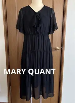MARY QUANT ボウタイリボン　シフォンVネックワンピース　黒　Mのサムネイル