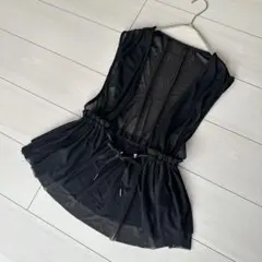 美品 モラビト 異素材 アシンメトリー プリーツ シアー ノースリーブ 