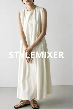 STYLEMIXER バックベルトフレアノースリーブワンピースのサムネイル
