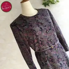 レトロ ワンピース 長袖 総柄 アート柄 幾何学模様 古着 緑 赤 紫 青