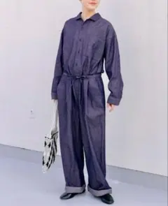 かぐれ コットンリネンデニムオールインワン インディゴ 【新品タグ付