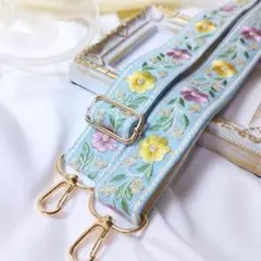 PM236 | インド刺繍リボン スマホショルダーストラップ　ブルー