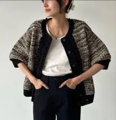 CLANE DOT LINE HALF SLEEVE KNIT CARDIGAN