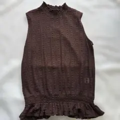 GU ブラウン ノースリーブ レースのチュニック フリル付き