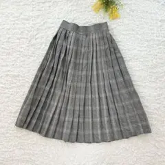 美品　アースミュージックアンドエコロジー　チェック柄プリーツスカート　グレー　F