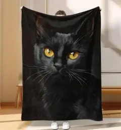 黒猫　クロネコ　猫柄　プリント　膝掛け　ブランケット　毛布　猫　ネコ　ねこ