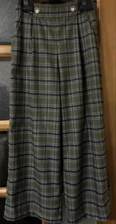 グリーン✖️ネイビーチェック柄 ワイドパンツ Mサイズ