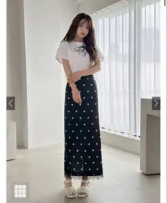 ドット柄レースロングスカート[dh1477]のサムネイル