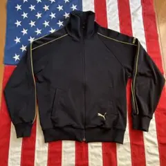 80s ビンテージ 目無し プーマ ヒットユニオン トラックジャケット 黒金 L