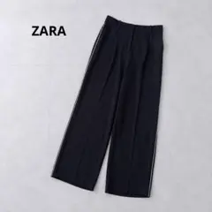 ZARA ワイドパンツ スラックス S M 黒 サイドライン センタープレス