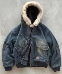 Perushu ヴィンテージライクデニムフードファーブルゾン