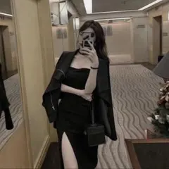Shein シーイン　ブラック　サテン風　ワンピース　ワンホン