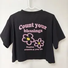 FUN ロゴ刺繍 フラワーデザイン 半袖 クロップド丈 カットソー