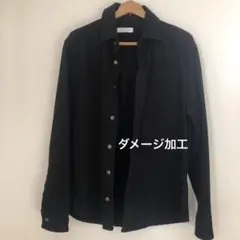 メンズ 黒 ブラックデニムジャケット ダメージ加工