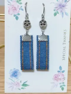 ブルーデニム&薔薇のピアス